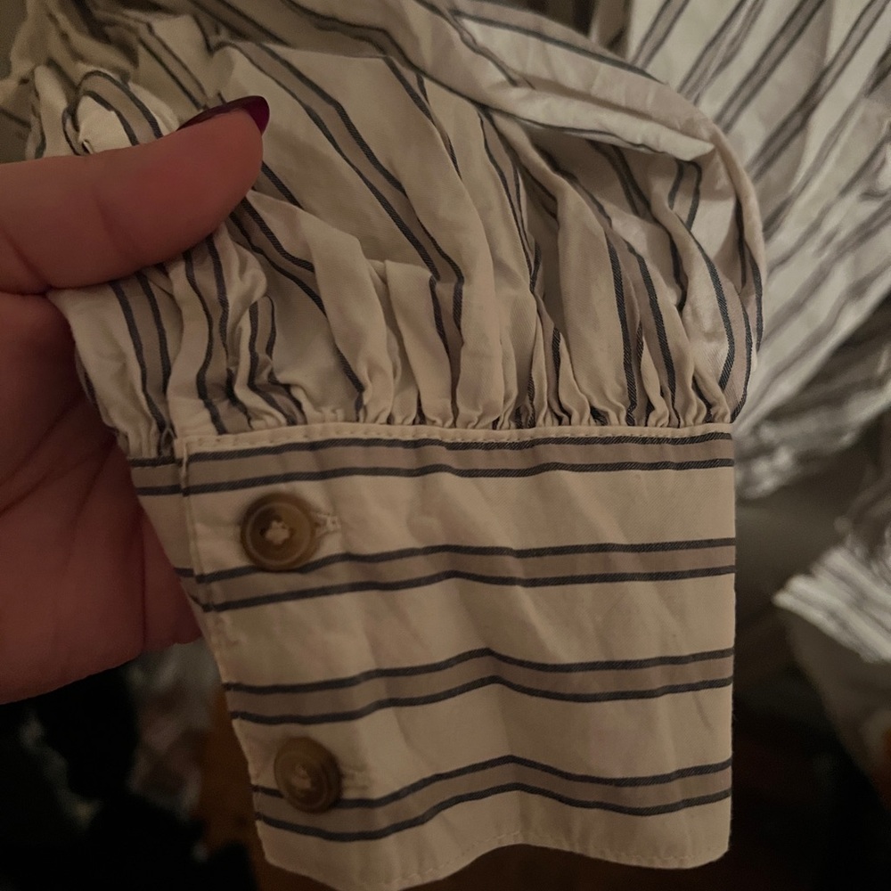 Old Navy Grey and White Striped Peasant Shirt
